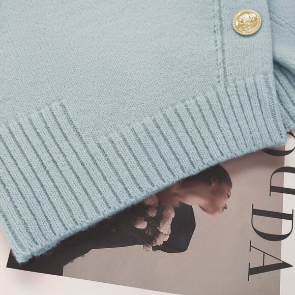 Blue Casual Women's button clousure knit Sweater - Picture 3 of 7